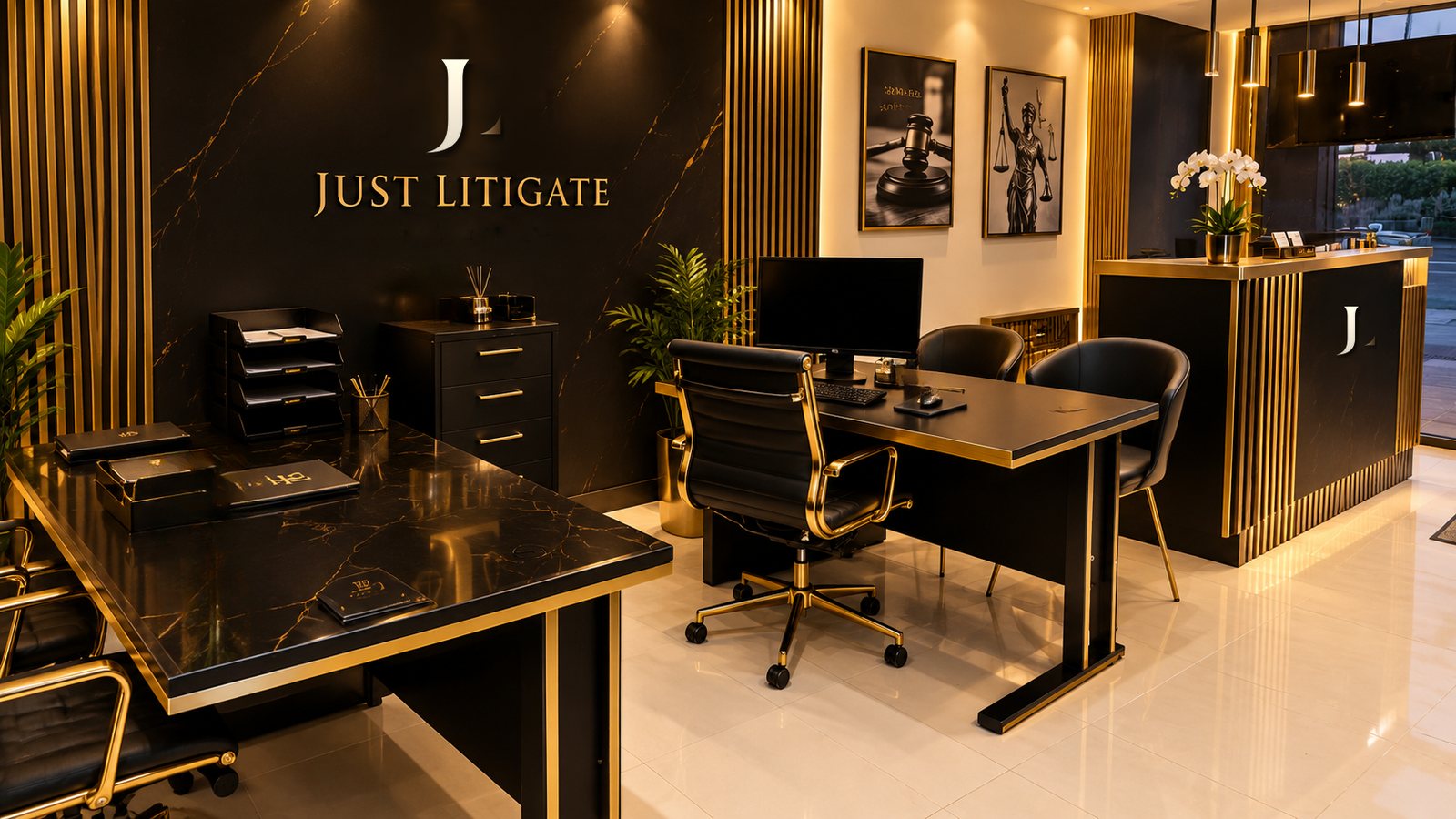 Desks and reception at the Just Litigate office
